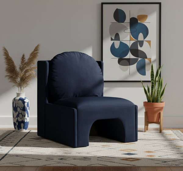Meridian Furniture Sigma Plush Velvet Accent Chair with Cave Base and Hidden Storage for Modern Living Rooms Navy 33031Navy