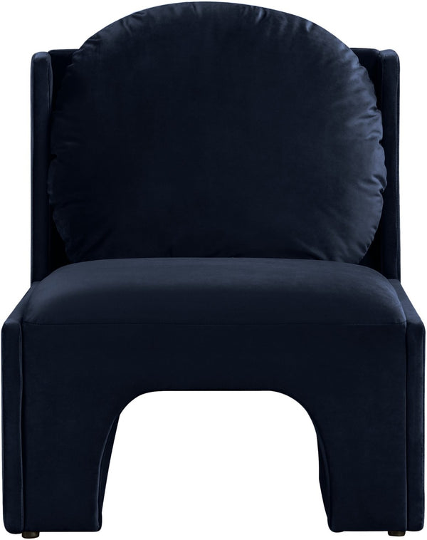 Meridian Furniture Sigma Plush Velvet Accent Chair with Cave Base and Hidden Storage for Modern Living Rooms Navy 33031Navy