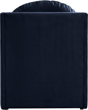 Meridian Furniture Sigma Plush Velvet Accent Chair with Cave Base and Hidden Storage for Modern Living Rooms Navy 33031Navy