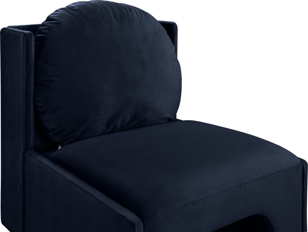 Meridian Furniture Sigma Plush Velvet Accent Chair with Cave Base and Hidden Storage for Modern Living Rooms Navy 33031Navy