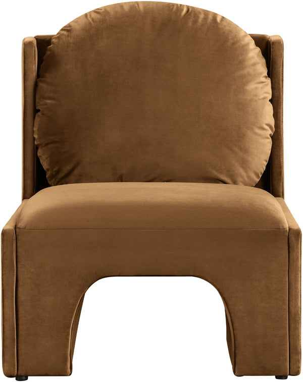Meridian Furniture Sigma Plush Velvet Accent Chair with Cave Base and Hidden Storage for Modern Living Rooms Saddle 33031Saddle