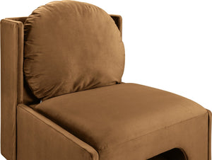 Meridian Furniture Sigma Plush Velvet Accent Chair with Cave Base and Hidden Storage for Modern Living Rooms Saddle 33031Saddle