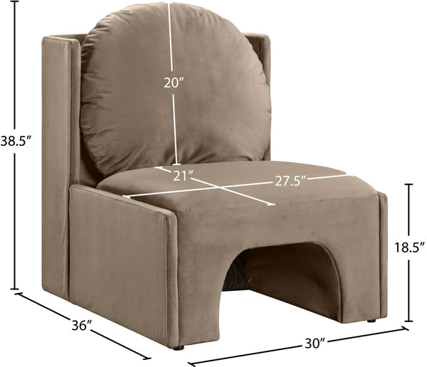 Meridian Furniture Sigma Plush Velvet Accent Chair with Cave Base and Hidden Storage for Modern Living Rooms Taupe 33031Taupe