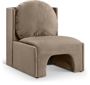 Meridian Furniture Sigma Plush Velvet Accent Chair with Cave Base and Hidden Storage for Modern Living Rooms Taupe 33031Taupe