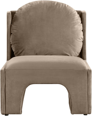 Meridian Furniture Sigma Plush Velvet Accent Chair with Cave Base and Hidden Storage for Modern Living Rooms Taupe 33031Taupe