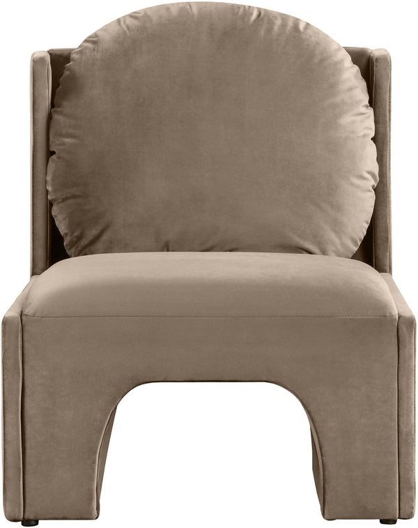 Meridian Furniture Sigma Plush Velvet Accent Chair with Cave Base and Hidden Storage for Modern Living Rooms Taupe 33031Taupe