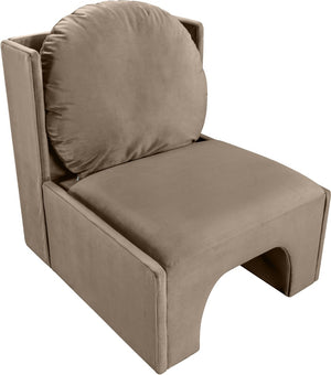 Meridian Furniture Sigma Plush Velvet Accent Chair with Cave Base and Hidden Storage for Modern Living Rooms Taupe 33031Taupe
