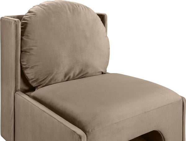 Meridian Furniture Sigma Plush Velvet Accent Chair with Cave Base and Hidden Storage for Modern Living Rooms Taupe 33031Taupe