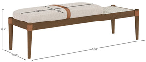 Meridian Furniture Nara Art Deco Upholstered Bench with Cane Detail Wood Frame and Vegan Leather Straps Beige A 33035Beige