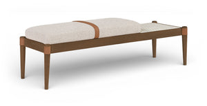 Meridian Furniture Nara Art Deco Upholstered Bench with Cane Detail Wood Frame and Vegan Leather Straps Beige A 33035Beige