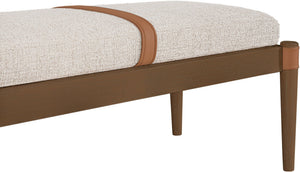 Meridian Furniture Nara Art Deco Upholstered Bench with Cane Detail Wood Frame and Vegan Leather Straps Beige A 33035Beige