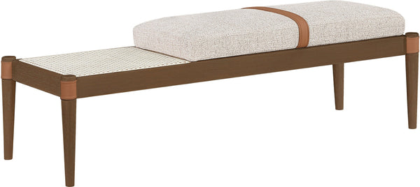 Meridian Furniture Nara Art Deco Upholstered Bench with Cane Detail Wood Frame and Vegan Leather Straps Beige A 33035Beige