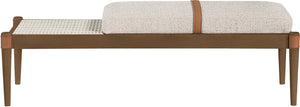 Meridian Furniture Nara Art Deco Upholstered Bench with Cane Detail Wood Frame and Vegan Leather Straps Beige A 33035Beige
