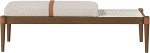 Meridian Furniture Nara Art Deco Upholstered Bench with Cane Detail Wood Frame and Vegan Leather Straps Beige A 33035Beige