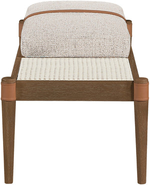 Meridian Furniture Nara Art Deco Upholstered Bench with Cane Detail Wood Frame and Vegan Leather Straps Beige A 33035Beige
