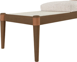 Meridian Furniture Nara Art Deco Upholstered Bench with Cane Detail Wood Frame and Vegan Leather Straps Beige A 33035Beige