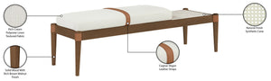 Meridian Furniture Nara Art Deco Upholstered Bench with Cane Detail Wood Frame and Vegan Leather Straps Cream A 33035Cream