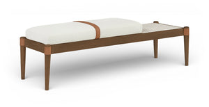 Meridian Furniture Nara Art Deco Upholstered Bench with Cane Detail Wood Frame and Vegan Leather Straps Cream A 33035Cream