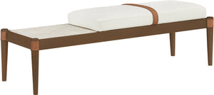 Meridian Furniture Nara Art Deco Upholstered Bench with Cane Detail Wood Frame and Vegan Leather Straps Cream A 33035Cream