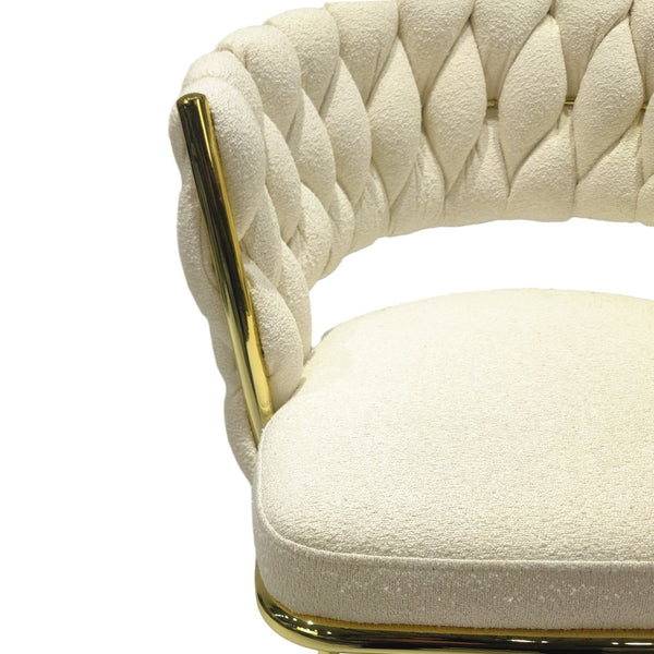 English Elm 26" Toweling Woven Bar Chair Set of 2 – 26" 360° Swivel Linen Counter Stools with Gold Legs, Backrest, Footrest T2396P279758