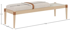 Meridian Furniture Nara Art Deco Upholstered Bench with Cane Detail Wood Frame and Vegan Leather Straps Beige B 33036Beige