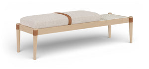 Meridian Furniture Nara Art Deco Upholstered Bench with Cane Detail Wood Frame and Vegan Leather Straps Beige B 33036Beige