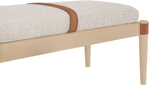 Meridian Furniture Nara Art Deco Upholstered Bench with Cane Detail Wood Frame and Vegan Leather Straps Beige B 33036Beige