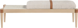 Meridian Furniture Nara Art Deco Upholstered Bench with Cane Detail Wood Frame and Vegan Leather Straps Beige B 33036Beige