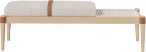 Meridian Furniture Nara Art Deco Upholstered Bench with Cane Detail Wood Frame and Vegan Leather Straps Beige B 33036Beige