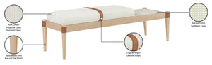 Meridian Furniture Nara Art Deco Upholstered Bench with Cane Detail Wood Frame and Vegan Leather Straps Cream B 33036Cream