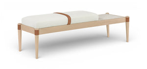 Meridian Furniture Nara Art Deco Upholstered Bench with Cane Detail Wood Frame and Vegan Leather Straps Cream B 33036Cream