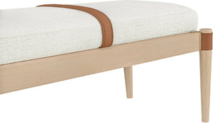 Meridian Furniture Nara Art Deco Upholstered Bench with Cane Detail Wood Frame and Vegan Leather Straps Cream B 33036Cream