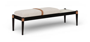 Meridian Furniture Nara Art Deco Upholstered Bench with Cane Detail Wood Frame and Vegan Leather Straps Beige C 33037Beige