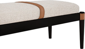 Meridian Furniture Nara Art Deco Upholstered Bench with Cane Detail Wood Frame and Vegan Leather Straps Beige C 33037Beige