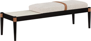 Meridian Furniture Nara Art Deco Upholstered Bench with Cane Detail Wood Frame and Vegan Leather Straps Beige C 33037Beige