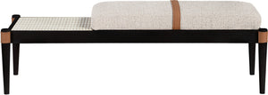 Meridian Furniture Nara Art Deco Upholstered Bench with Cane Detail Wood Frame and Vegan Leather Straps Beige C 33037Beige