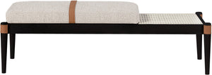 Meridian Furniture Nara Art Deco Upholstered Bench with Cane Detail Wood Frame and Vegan Leather Straps Beige C 33037Beige