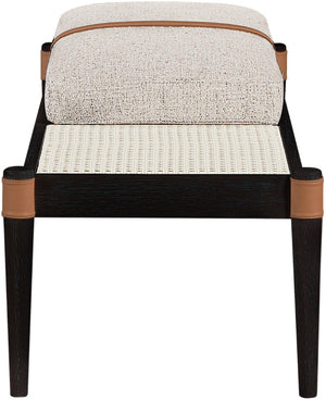 Meridian Furniture Nara Art Deco Upholstered Bench with Cane Detail Wood Frame and Vegan Leather Straps Beige C 33037Beige