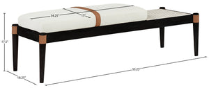 Meridian Furniture Nara Art Deco Upholstered Bench with Cane Detail Wood Frame and Vegan Leather Straps Cream C 33037Cream