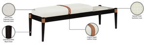 Meridian Furniture Nara Art Deco Upholstered Bench with Cane Detail Wood Frame and Vegan Leather Straps Cream C 33037Cream