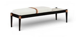 Meridian Furniture Nara Art Deco Upholstered Bench with Cane Detail Wood Frame and Vegan Leather Straps Cream C 33037Cream