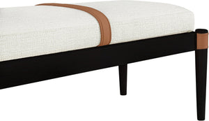 Meridian Furniture Nara Art Deco Upholstered Bench with Cane Detail Wood Frame and Vegan Leather Straps Cream C 33037Cream