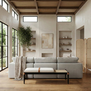 Meridian Furniture Nara Art Deco Upholstered Bench with Cane Detail Wood Frame and Vegan Leather Straps Cream C 33037Cream