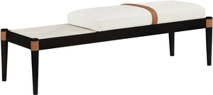 Meridian Furniture Nara Art Deco Upholstered Bench with Cane Detail Wood Frame and Vegan Leather Straps Cream C 33037Cream
