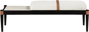 Meridian Furniture Nara Art Deco Upholstered Bench with Cane Detail Wood Frame and Vegan Leather Straps Cream C 33037Cream
