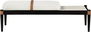 Meridian Furniture Nara Art Deco Upholstered Bench with Cane Detail Wood Frame and Vegan Leather Straps Cream C 33037Cream