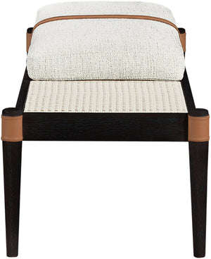 Meridian Furniture Nara Art Deco Upholstered Bench with Cane Detail Wood Frame and Vegan Leather Straps Cream C 33037Cream