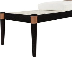 Meridian Furniture Nara Art Deco Upholstered Bench with Cane Detail Wood Frame and Vegan Leather Straps Cream C 33037Cream