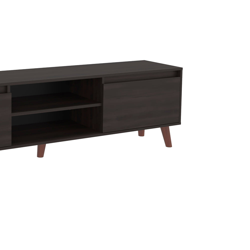 English Elm Stained modern entertainment center with rich warm finish, open display shelves and concealed storage cabinets Walnut B062P389894