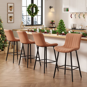 English Elm Counter Stools Set Of 2 - Stylish Mid-Century Modern Dining Chairs With Faux Leather & Metal Legs T3623P368359